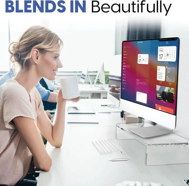 Alt view image 3 of 7 - Mammoth High Grade Heavy Duty Clear Acrylic Computer Monitor Riser Stand for Home and Office, 20" Wide Base with 50LBs Load