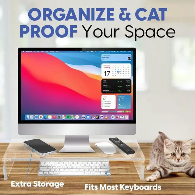 Alt view image 4 of 7 - Mammoth High Grade Heavy Duty Clear Acrylic Computer Monitor Riser Stand for Home and Office, 20" Wide Base with 50LBs Load