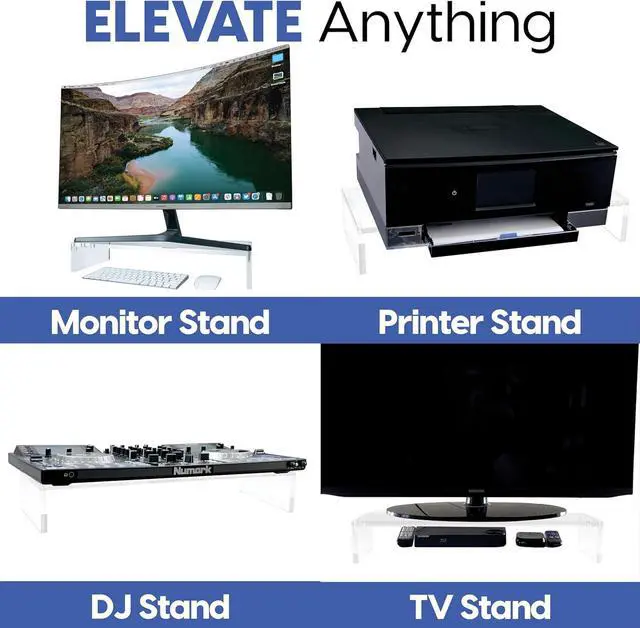 Alt view image 7 of 7 - Mammoth High Grade Heavy Duty Clear Acrylic Computer Monitor Riser Stand for Home and Office, 20" Wide Base with 50LBs Load