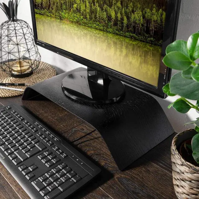 Alt view image 2 of 6 - kalibri Wood Monitor Stand Riser - Computer Desk Holder Desktop Dock Wooden Mount Display for PC TV Screen Notebook Laptop - Oak with Black Stain