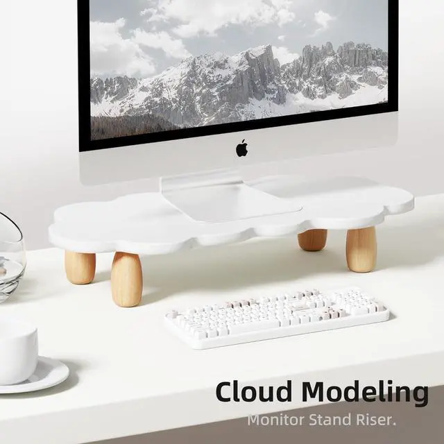 Alt view image 2 of 7 - Monitor Stand Riser,Sheep-Shaped Sturdy Wood Computer Monitor Riser, Laptop Monitor Stand, Multi-Purpose Desktop Organizer Riser for Computer, Laptop, Printer, TV,,White