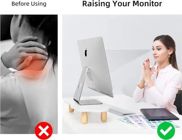 Alt view image 3 of 7 - Monitor Stand Riser,Sheep-Shaped Sturdy Wood Computer Monitor Riser, Laptop Monitor Stand, Multi-Purpose Desktop Organizer Riser for Computer, Laptop, Printer, TV,,White