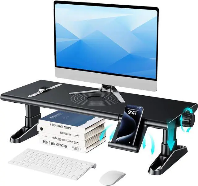 Main image of Computer Monitor Stand Riser for Desk,4.5-6.3 Inches Freely Height Adjustable with Cellphone Holder,Multi-Purpose Desktop Organizer Monitor Stands Riser for Computer,Laptop,Printer,TV (BLack)