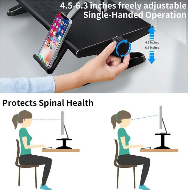 Alt view image 2 of 7 - Computer Monitor Stand Riser for Desk,4.5-6.3 Inches Freely Height Adjustable with Cellphone Holder,Multi-Purpose Desktop Organizer Monitor Stands Riser for Computer,Laptop,Printer,TV (BLack)