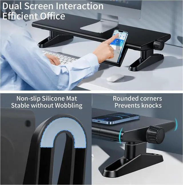 Alt view image 4 of 7 - Computer Monitor Stand Riser for Desk,4.5-6.3 Inches Freely Height Adjustable with Cellphone Holder,Multi-Purpose Desktop Organizer Monitor Stands Riser for Computer,Laptop,Printer,TV (BLack)