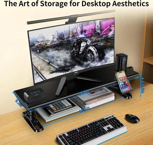 Alt view image 5 of 7 - Computer Monitor Stand Riser for Desk,4.5-6.3 Inches Freely Height Adjustable with Cellphone Holder,Multi-Purpose Desktop Organizer Monitor Stands Riser for Computer,Laptop,Printer,TV (BLack)