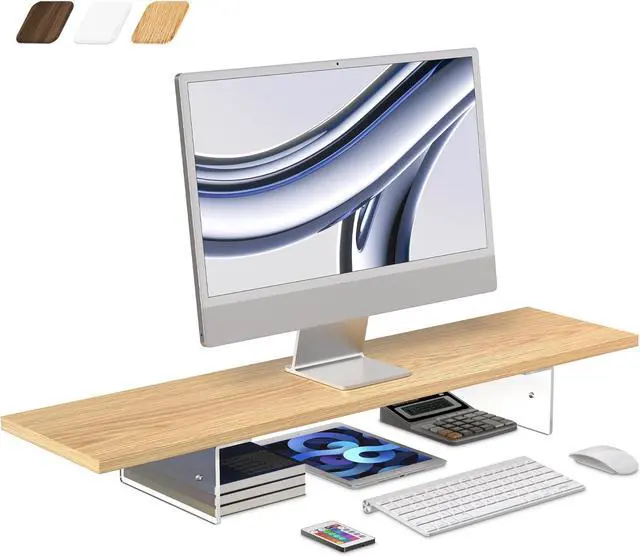 Main image of Monitor Stand Riser,Wood & Acrylic Computer Monitor Stand with LED Light,Desk Accessories Desktop Organizer Stand for Computer,Laptop,Printer,PC & TV Screen Riser