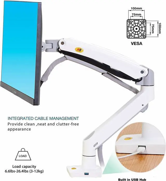 Alt view image 4 of 6 - NB North Bayou Monitor Desk Mount Ultra Wide Full Motion Swivel Long Arm with Gas Spring for 22''-35''Monitors from 6.6 to 26.4lbs Height Adjustable Monitor Stand G70-W