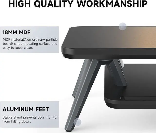 Alt view image 3 of 7 - Fenge Dual Monitor Stand, Monitor Stands Riser for 2 monitors, 42.5 Inch Wood Desk Shelf with Storage Organizer and Cable Management for Office Desk Accessories