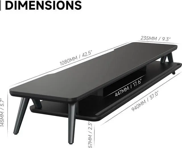 Alt view image 5 of 7 - Fenge Dual Monitor Stand, Monitor Stands Riser for 2 monitors, 42.5 Inch Wood Desk Shelf with Storage Organizer and Cable Management for Office Desk Accessories