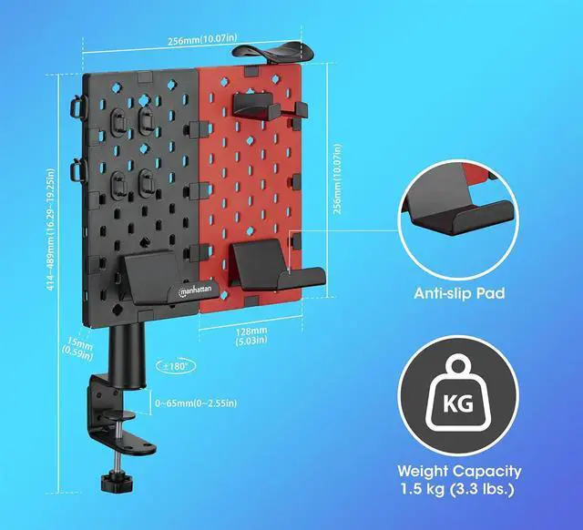 Alt view image 2 of 7 - MANHATTAN Clamp-on Desk Pegboard  360 Degree Rotatable, Desk-Mount  Desktop Gaming & Office Organizer Accessories Holder  Lifetime Mfg Warranty  462518