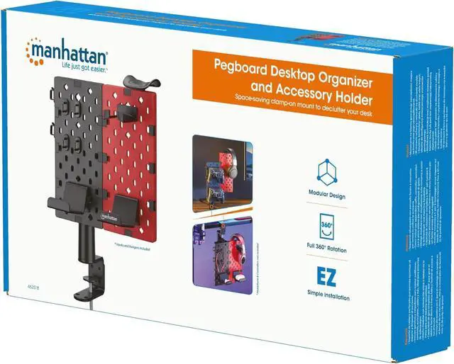 Alt view image 7 of 7 - MANHATTAN Clamp-on Desk Pegboard  360 Degree Rotatable, Desk-Mount  Desktop Gaming & Office Organizer Accessories Holder  Lifetime Mfg Warranty  462518