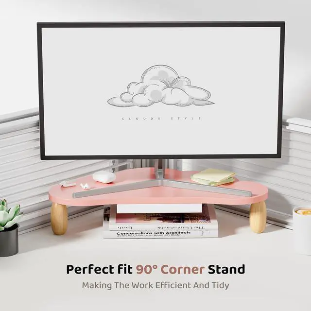 Alt view image 4 of 7 - Monitor Stand Riser,Cloud-Shaped Sturdy Wood Computer Monitor Riser Wirh Drawer, Monitor Stand Riser, Multi-Purpose Desktop Organizer Riser for Computer,Laptop,Printer,TV,Pink