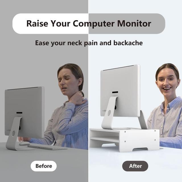 Alt view image 3 of 7 - Monitor Stand Riser with Storage Organizer Desktop with Cooling Holes Bamboo Laptop Riser Shelf for Office and Home Use 16.7x11.8x5 inch (White)
