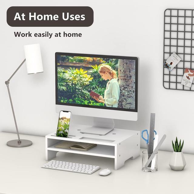 Alt view image 4 of 7 - Monitor Stand Riser with Storage Organizer Desktop with Cooling Holes Bamboo Laptop Riser Shelf for Office and Home Use 16.7x11.8x5 inch (White)