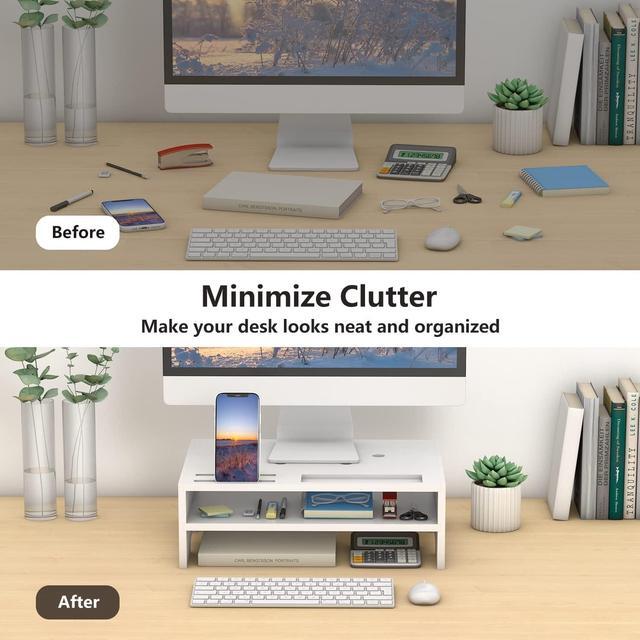Alt view image 5 of 7 - Monitor Stand Riser with Storage Organizer Desktop with Cooling Holes Bamboo Laptop Riser Shelf for Office and Home Use 16.7x11.8x5 inch (White)