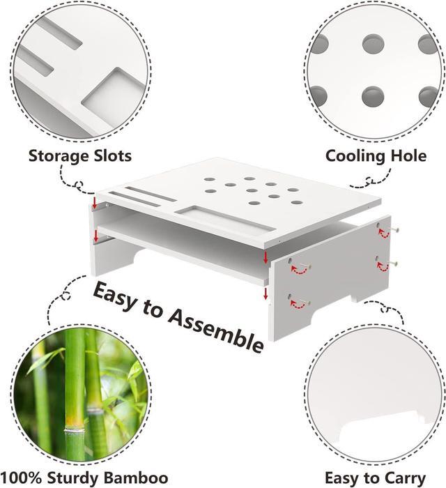 Alt view image 6 of 7 - Monitor Stand Riser with Storage Organizer Desktop with Cooling Holes Bamboo Laptop Riser Shelf for Office and Home Use 16.7x11.8x5 inch (White)