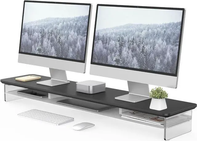 Main image of Fenge Acrylic Monitor Stand Riser, 42.5 Inches Acrylic Clear Dual Monitor Stand with Metal Storage, 2 Tier Acrylic Computer Riser for Desk, Clear Laptop Stand for PC, Laptop, Printer, TV