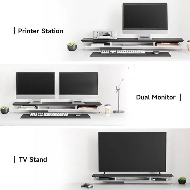 Alt view image 6 of 7 - Fenge Acrylic Monitor Stand Riser, 42.5 Inches Acrylic Clear Dual Monitor Stand with Metal Storage, 2 Tier Acrylic Computer Riser for Desk, Clear Laptop Stand for PC, Laptop, Printer, TV