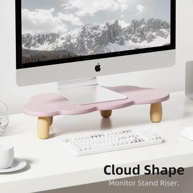 Alt view image 2 of 7 - Monitor Stand Riser, Cloud-Shaped Sturdy Wood Computer Monitor Riser, Laptop Monitor Stand, Multi-Purpose Desktop Organizer Riser for Computer, Laptop, Printer, TV, Purple