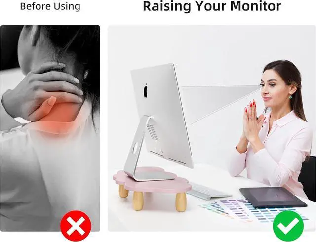 Alt view image 3 of 7 - Monitor Stand Riser, Cloud-Shaped Sturdy Wood Computer Monitor Riser, Laptop Monitor Stand, Multi-Purpose Desktop Organizer Riser for Computer, Laptop, Printer, TV, Purple