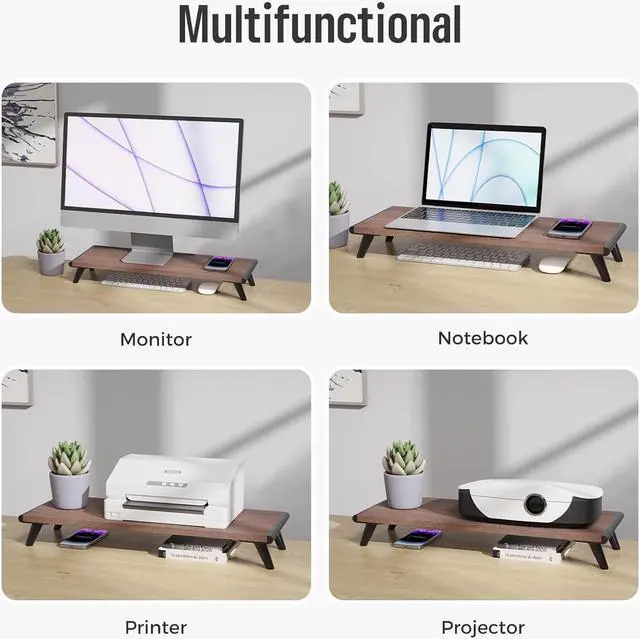 Alt view image 6 of 7 - loukin Monitor Stand Riser for Desk, 22.4" x 8.3" Larger Computer Stand for Laptop, PC, Printer, Sturdy Desktop Computer Shelf with Non-Skid Rubber, Home Office (Brown)