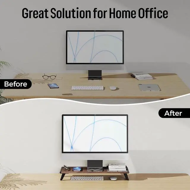 Alt view image 7 of 7 - loukin Monitor Stand Riser for Desk, 22.4" x 8.3" Larger Computer Stand for Laptop, PC, Printer, Sturdy Desktop Computer Shelf with Non-Skid Rubber, Home Office (Brown)