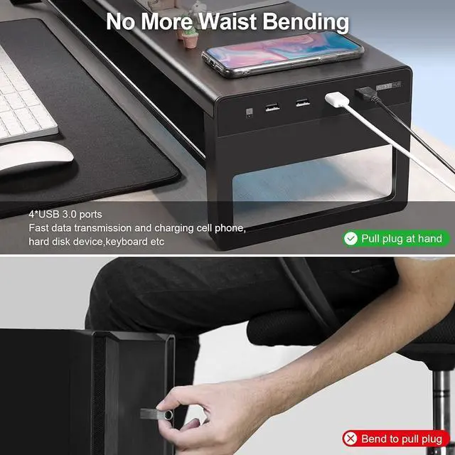 Alt view image 2 of 7 - Vaydeer 2 Tiers Dual Monitor Stand USB 3.0 Aluminum Monitor Riser Strong & Sturdy Suitable for Computer,PC Monitor, Laptop, TV, Printer Metal Desk Organizer black