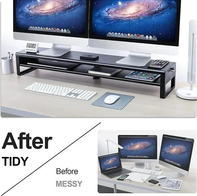 Alt view image 3 of 7 - Vaydeer 2 Tiers Dual Monitor Stand USB 3.0 Aluminum Monitor Riser Strong & Sturdy Suitable for Computer,PC Monitor, Laptop, TV, Printer Metal Desk Organizer black