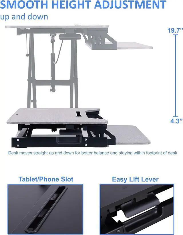 Alt view image 2 of 6 - Rocelco Standing Desk Converter 31.5 Inch Sit Stand Up Dual Monitor Tabletop Riser with Tablet Mount, Height Adjustable Home Office Workstation - Deep Keyboard Tray for Laptop Mouse - Gray (R VADRG)