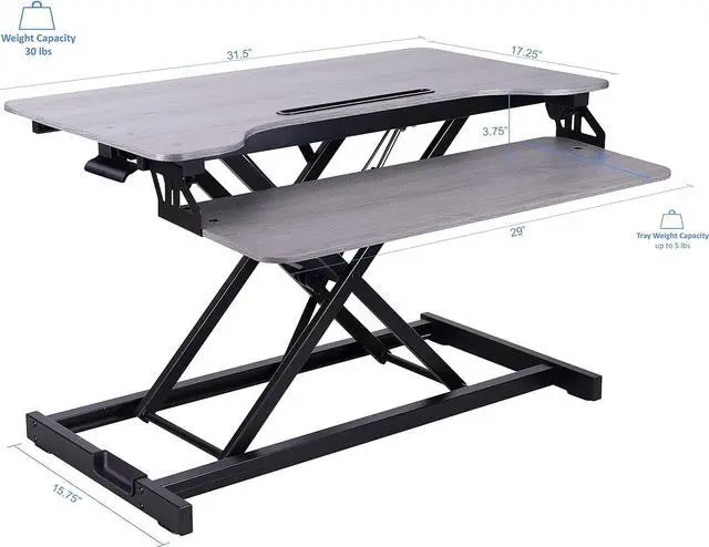 Alt view image 3 of 6 - Rocelco Standing Desk Converter 31.5 Inch Sit Stand Up Dual Monitor Tabletop Riser with Tablet Mount, Height Adjustable Home Office Workstation - Deep Keyboard Tray for Laptop Mouse - Gray (R VADRG)