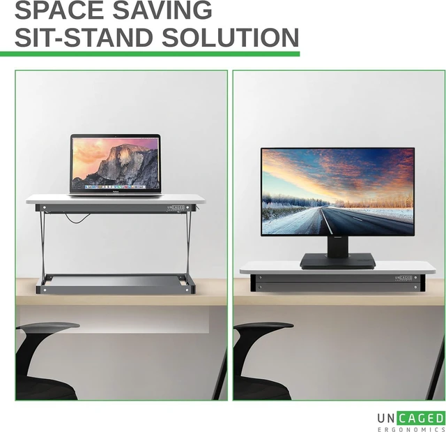 Alt view image 4 of 7 - CHANGEdesk Mini Desktop Standing Desk Converter - Adjustable Height Standing Desk Riser for sitting or standing Portable Standing Desk extender Stand Up Desk Riser Sit Stand Desk Converter for laptops