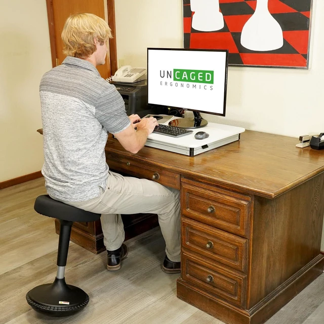 Alt view image 2 of 7 - CHANGEdesk Mini Desktop Standing Desk Converter - Adjustable Height Standing Desk Riser for sitting or standing Portable Standing Desk extender Stand Up Desk Riser Sit Stand Desk Converter for laptops