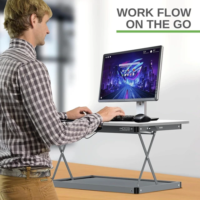 Alt view image 7 of 7 - CHANGEdesk Mini Desktop Standing Desk Converter - Adjustable Height Standing Desk Riser for sitting or standing Portable Standing Desk extender Stand Up Desk Riser Sit Stand Desk Converter for laptops