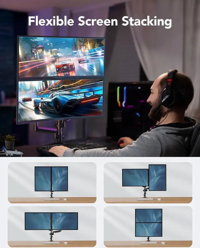 Alt view image 3 of 7 - HUANUO Dual Monitor Mount up to 32 inches Screens, Taller Monitor Stand Hold 19.8lbs, Dual Monitor Arm Desk Mount Easy Adjustable with Tilt, Swivel, Rotation, VESA 75/100mm