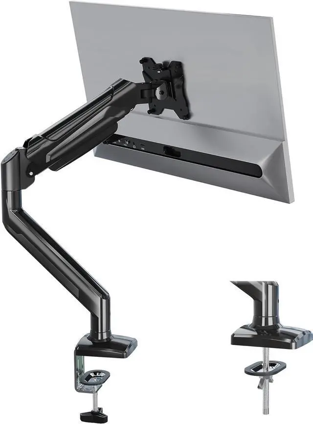 Main image of BONTEC Single Monitor Desk Mount, 13 to 34 Inch Gas Spring Monitor Arm, Adjustable Stand, VESA Mount with Clamp and Grommet Base, Fits 6.6 to 19.8lbs LCD Computer Monitors, Cable Management, Black