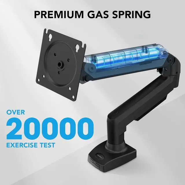 Alt view image 6 of 7 - KOORUI Single Monitor Mount, Rotation, Swivel, Tilt, Adjustable Gas Spring Display Arm Fits 17-32inch, 4.4-19.8lbs Screen, Monitor Stand for Desk with C-clamp/Grommet Mounting Base