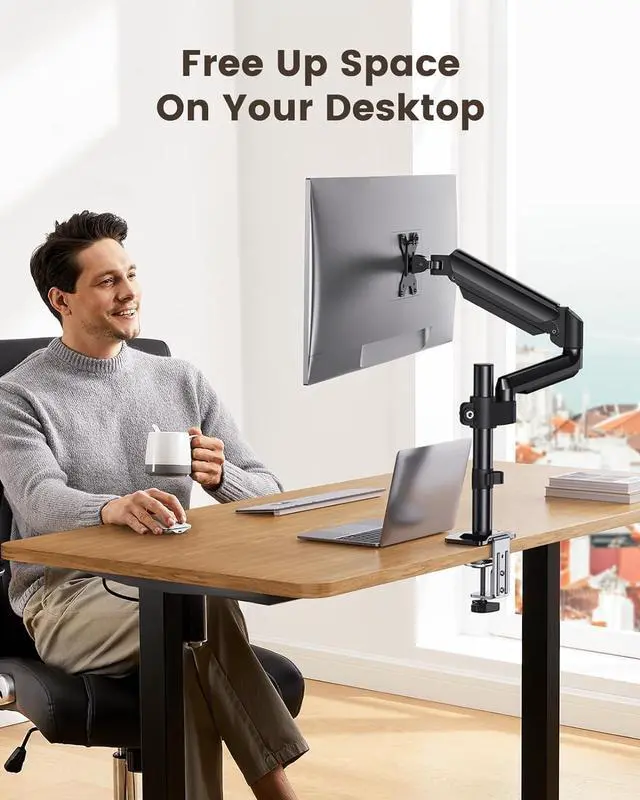 Alt view image 7 of 7 - ErGear Single Monitor Mount, Monitor Arm Desk Mount for 13-32 Inch Computer Holds 19.8 lbs,Stand for Desk with Swivel/Tilt/Rotation, VESA 75x75 or 100x100mm