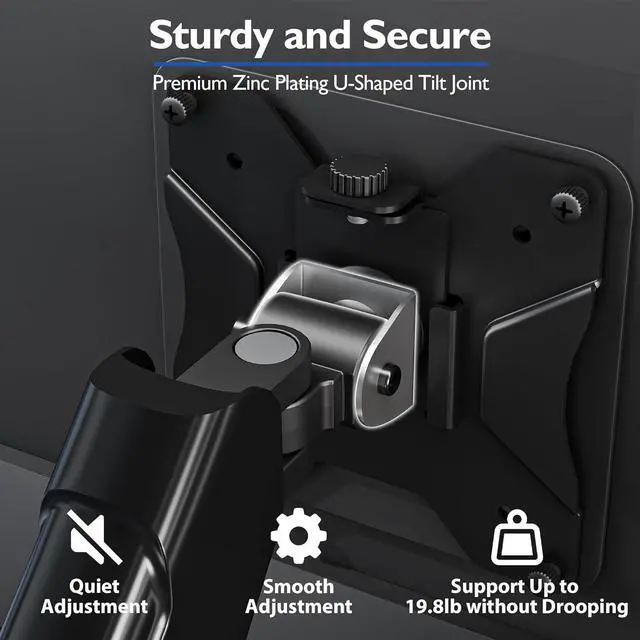Alt view image 2 of 7 - BONTEC Single Monitor Desk Mount, 13 to 34 Inch Gas Spring Monitor Arm, Adjustable Stand, VESA Mount with Clamp and Grommet Base, Fits 6.6 to 19.8lbs LCD Computer Monitors, Cable Management, Black