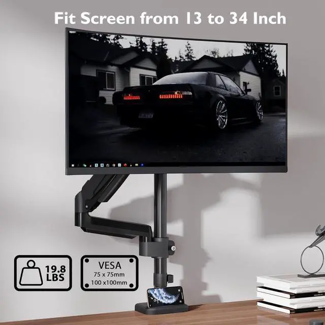 Alt view image 4 of 7 - BONTEC Single Monitor Desk Mount for 13 to 34 Inch Screens, Tall Monitor Arm Stand, Adjustable Gas Spring Arm with Tilt, Swivel, Rotation, VESA 75x75, 100x100mm, Holds up to 19.8lbs