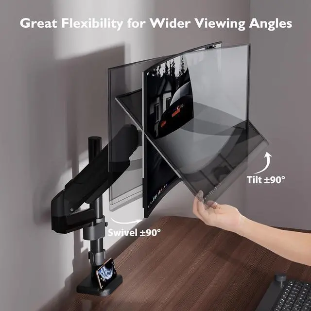 Alt view image 6 of 7 - BONTEC Single Monitor Desk Mount for 13 to 34 Inch Screens, Tall Monitor Arm Stand, Adjustable Gas Spring Arm with Tilt, Swivel, Rotation, VESA 75x75, 100x100mm, Holds up to 19.8lbs