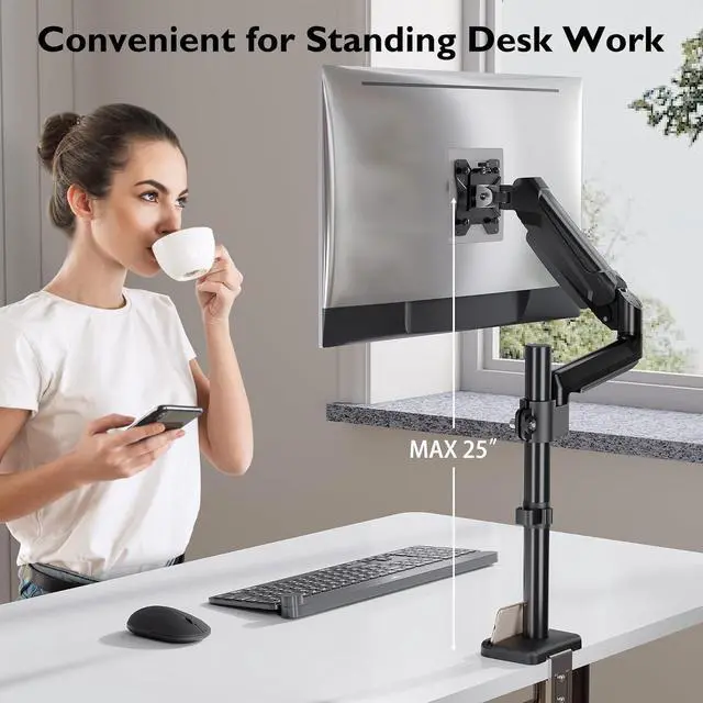 Alt view image 7 of 7 - BONTEC Single Monitor Desk Mount for 13 to 34 Inch Screens, Tall Monitor Arm Stand, Adjustable Gas Spring Arm with Tilt, Swivel, Rotation, VESA 75x75, 100x100mm, Holds up to 19.8lbs