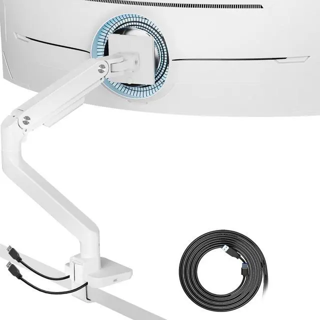 Main image of Single Monitor Mount with USB A/C, Heavy Duty Monitor Arm for 17 to 49 inch Ultrawide Monitor, Holds 44 lbs, Adjustable Gas Spring Monitor Arm Desk Mount with Clamp and Grommet Base, White