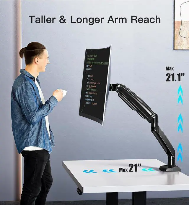 Alt view image 4 of 7 - HUANUO Ultrawide Monitor Arm for Max 35 inch Screens, Aviation-Grade Aluminum Heavy Duty Monitor Arm Holds 26.4lbs Computer Monitor, Adjustable Gas Springs Monitor Mount, VESA 75/100mm