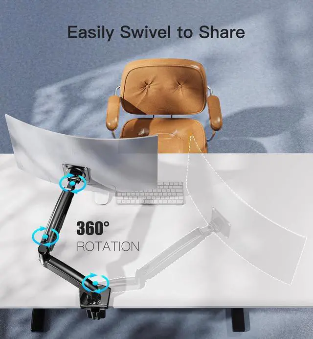 Alt view image 7 of 7 - HUANUO Ultrawide Monitor Arm for Max 35 inch Screens, Aviation-Grade Aluminum Heavy Duty Monitor Arm Holds 26.4lbs Computer Monitor, Adjustable Gas Springs Monitor Mount, VESA 75/100mm