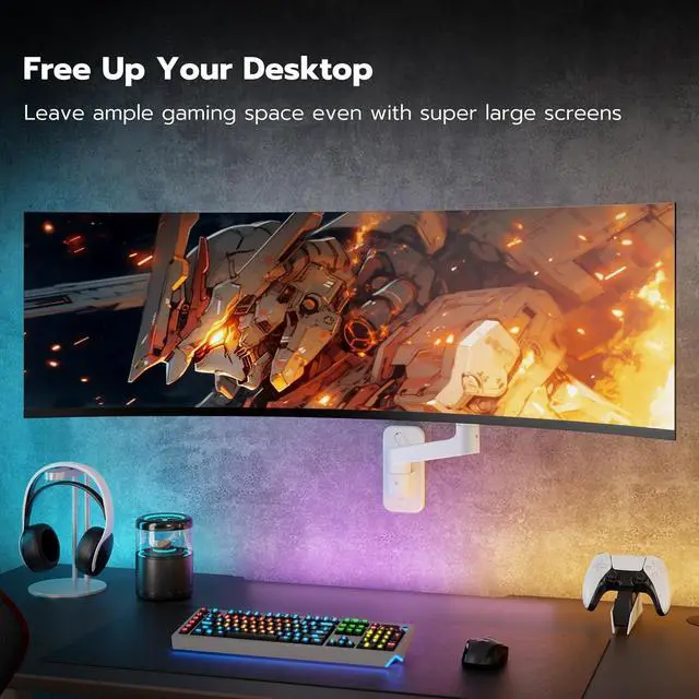 Alt view image 6 of 7 - Wall Mount Monitor Arm for 17-49 Inch Ultrawide Monitors, Heavy Duty Single Monitor Mount Holds 44 lbs, Fully Adjustable Gas Spring Monitor Arm Wall Mount, 75x75/100x100 VESA Mount, White