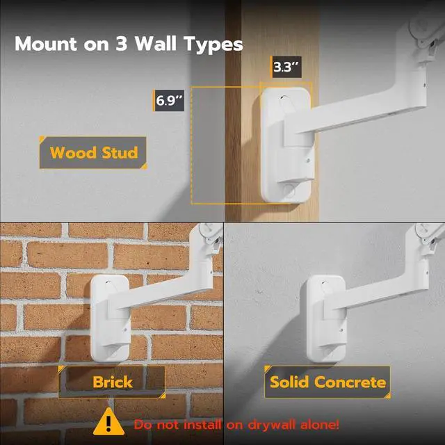 Alt view image 7 of 7 - ARES WING Wall Mount Monitor Arm for 17-49 Inch Ultrawide Screens, Heavy Duty Single Monitor Mount Holds 44 lbs, Fully Adjustable Gas Spring Wall Mount, 75x75/100x100 VESA Mount, White