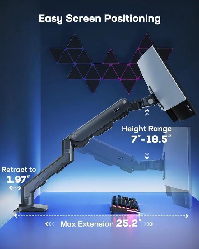 Alt view image 4 of 7 - HUANUO Heavy Duty Monitor Arm for 49 inches Screens up to 35 lbs, Aluminum Ultrawide Monitor Mount for Samsung Odyssey G9 Monitor Arm, Fully Adjustable Monitor Stand for Desk, VESA 100x100mm, Black
