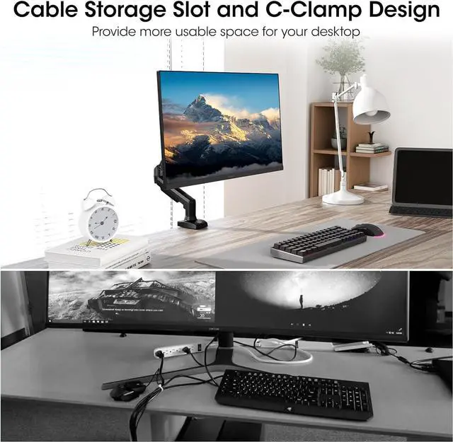Alt view image 4 of 7 - KOORUI Single Monitor Mount, Rotation, Swivel, Tilt, Adjustable Gas Spring Display Arm Fits 17-32inch, 4.4-19.8lbs Screen, Monitor Stand for Desk with C-clamp/Grommet Mounting Base