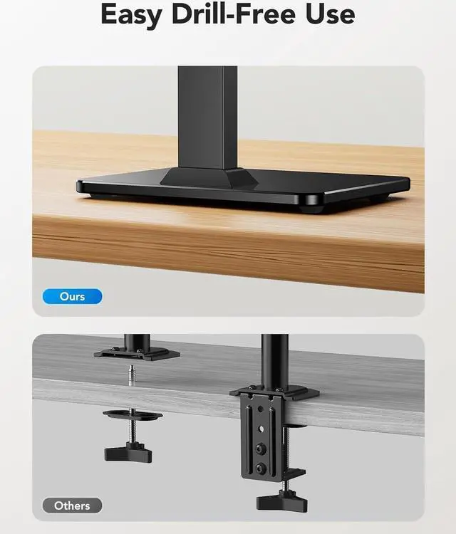 Alt view image 6 of 7 - HUANUO Monitor Stand, Freestanding VESA Mount for 13 to 34 Inch Screens, Holds up to 44lbs, 5 Height Options, Swivel Desk Stand Riser with 360 Rotation, VESA 75x75mm/100x100mm